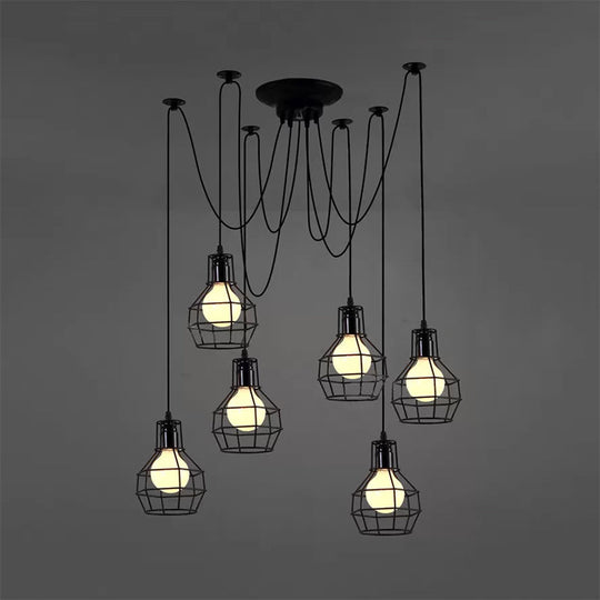 Industrial Style Spider Pendant Hanging Light - 6 Bulbs, Black/Gold Iron, Dining Room Ceiling Lamp