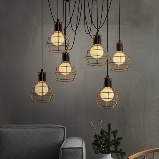 Industrial Style Spider Pendant Hanging Light - 6 Bulbs, Black/Gold Iron, Dining Room Ceiling Lamp