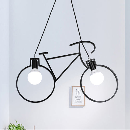 Industrial Style Metal Pendant Light Fixture With Bicycle Design - Black/White Indoor Hanging Lamp