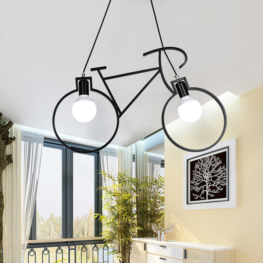 Industrial Style Metal Pendant Light Fixture With Bicycle Design - Black/White Indoor Hanging Lamp