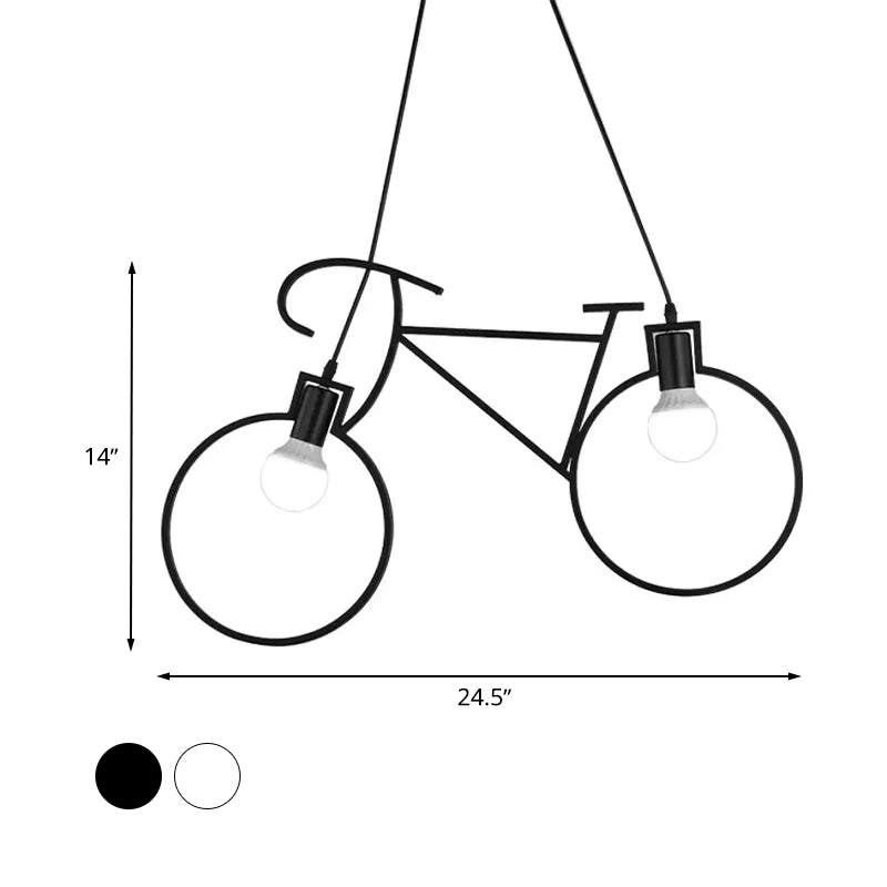 Industrial Style Metal Bicycle Pendant Light Fixture - 2 Bulbs, Black/White, Indoor Hanging Lamp with Wire Frame