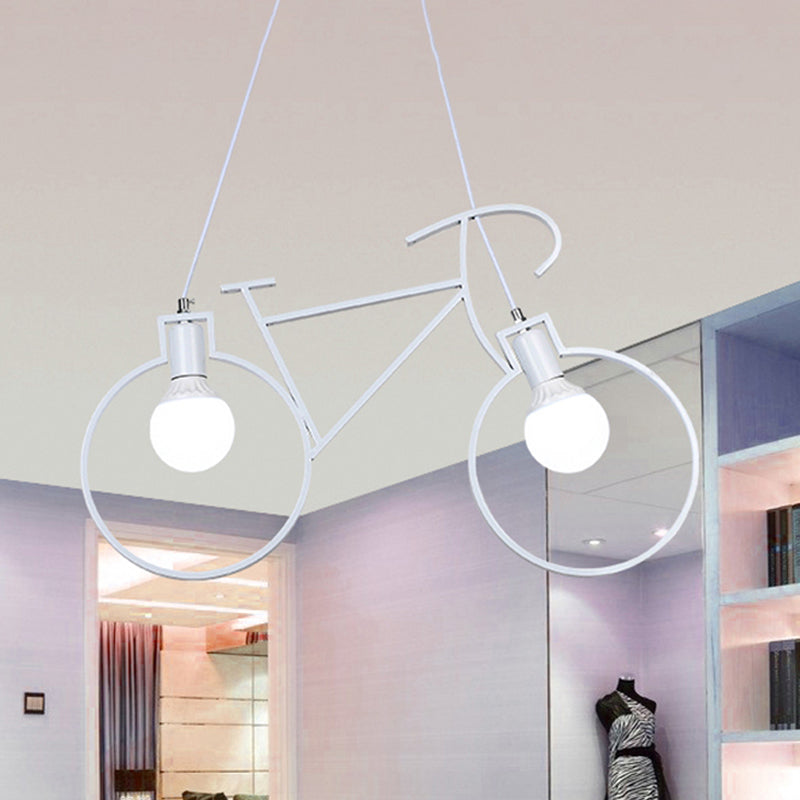 Industrial Style Metal Pendant Light Fixture With Bicycle Design - Black/White Indoor Hanging Lamp