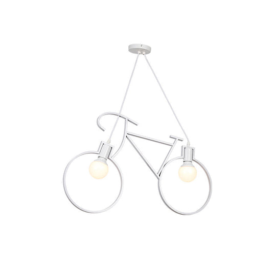 Industrial Style Metal Bicycle Pendant Light Fixture - 2 Bulbs, Black/White, Indoor Hanging Lamp with Wire Frame