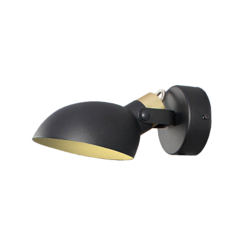 Contemporary Metallic Wall Sconce Light - 1-Light Bowl Shade Black/White Finish Lamp For Bedroom