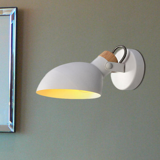 Contemporary Metallic Wall Sconce Light - 1-Light Bowl Shade Black/White Finish Lamp For Bedroom