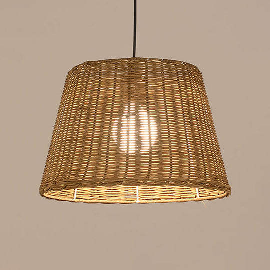 Asian Style Rattan Bucket Shade Pendant Light Beige 9.5/13 Width - Ideal For Dining Room