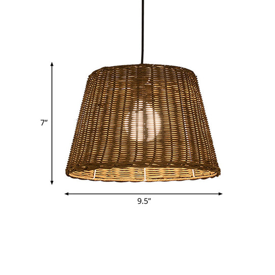 Asian Style Rattan Bucket Shade Pendant Light Beige 9.5/13 Width - Ideal For Dining Room