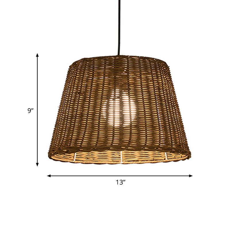 Asian Style Rattan Bucket Shade Pendant Light Beige 9.5/13 Width - Ideal For Dining Room