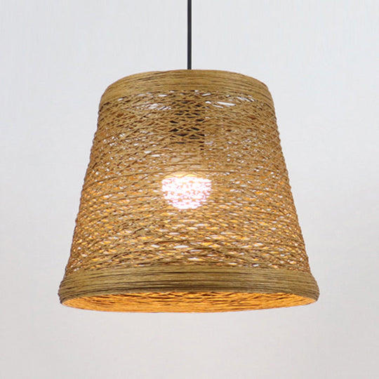 Country Style Rattan Fiber Pendant Lamp - Conic Hanging Lighting For Dining Table