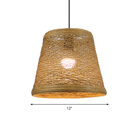 Country Style Rattan Fiber Pendant Lamp - Conic Hanging Lighting For Dining Table