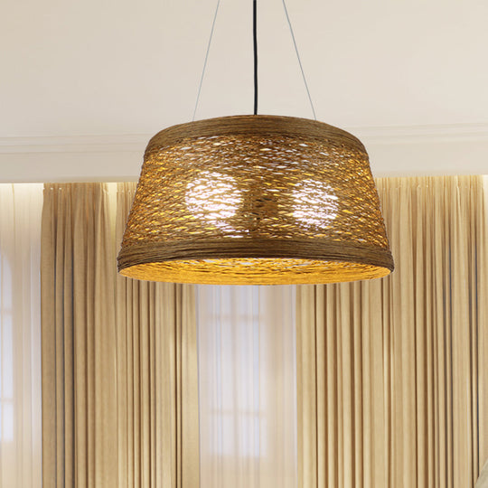 Country Style Rattan Fiber Pendant Lamp - Conic Hanging Lighting For Dining Table