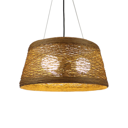 Country Style Rattan Fiber Pendant Lamp - Conic Hanging Lighting For Dining Table