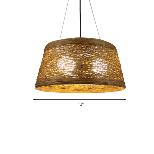 Country Style Rattan Fiber Pendant Lamp - Conic Hanging Lighting For Dining Table