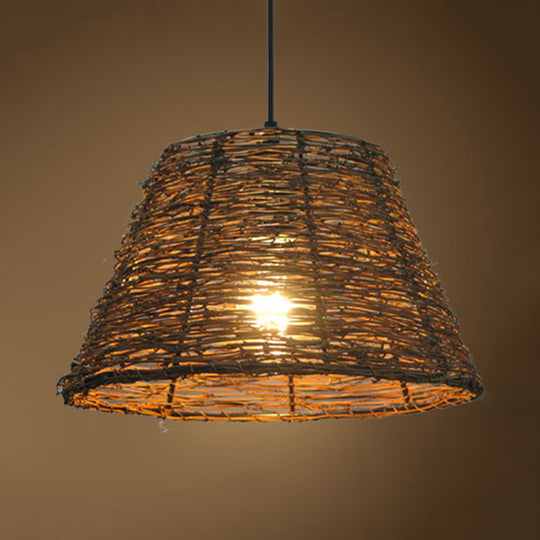 Asian Style Conic Rattan Pendant Light With 1 Bulb - Beige/Brown Restaurant Ceiling Lighting