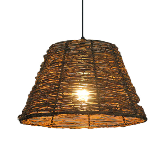 Asian Style Conic Rattan Pendant Light With 1 Bulb - Beige/Brown Restaurant Ceiling Lighting