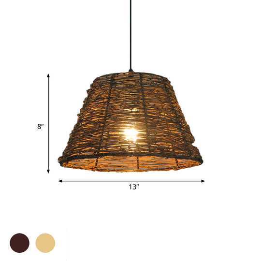 Asian Style Conic Rattan Pendant Light With 1 Bulb - Beige/Brown Restaurant Ceiling Lighting