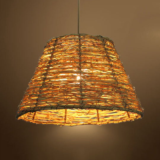 Asian Style Conic Rattan Pendant Light With 1 Bulb - Beige/Brown Restaurant Ceiling Lighting