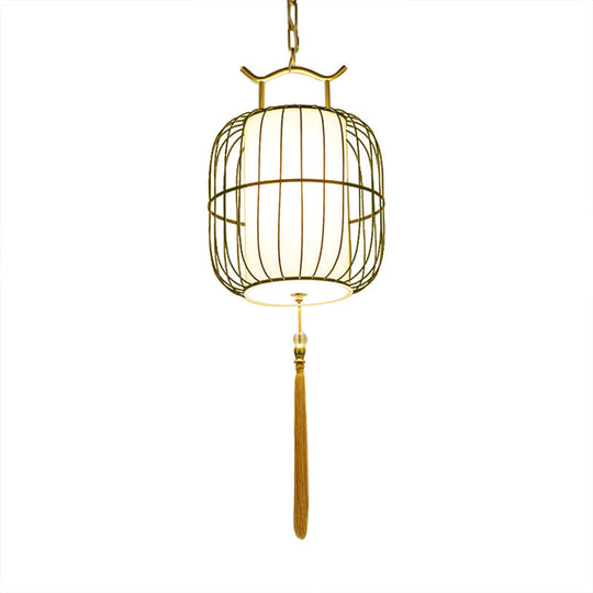 Chinese Style Indoor Pendant Lamp with Bamboo Cylinder Shade - Black/Gold Hanging Fixture