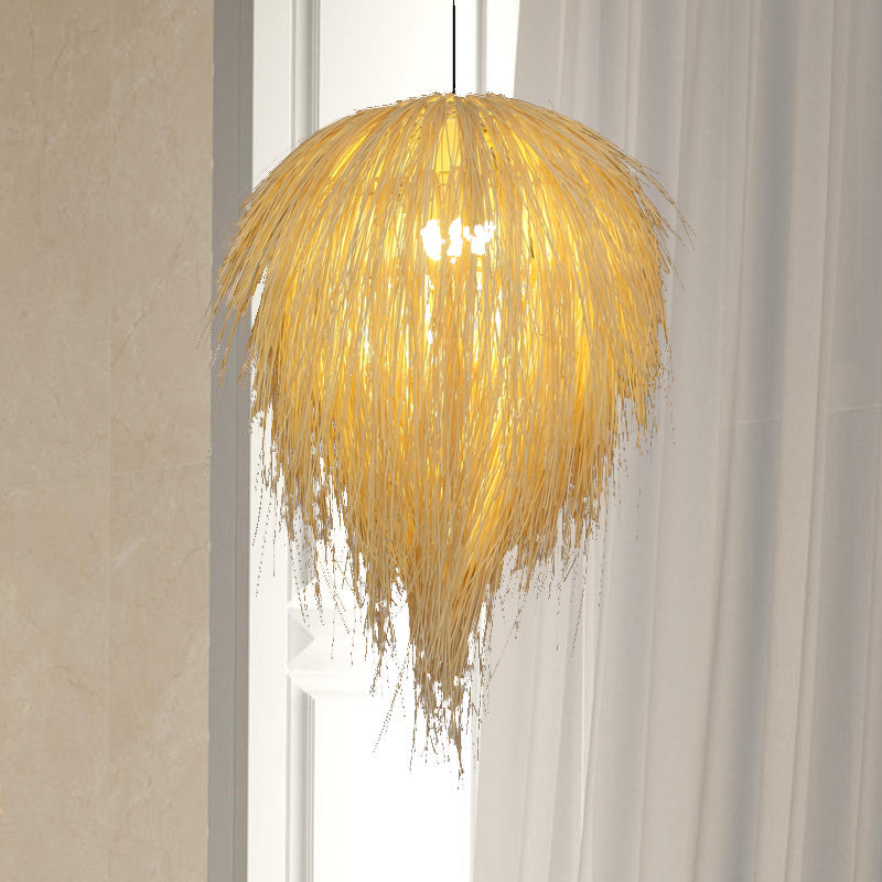 Tapered Hanging Light - Modern Rattan Pendant Lamp In Beige (1 Head) 16/19.5 Wide Ideal For