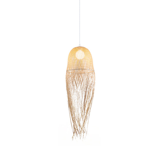 Modern Hand-Knitted Pendant Light With Tassel Design - Bamboo Beige Ideal For Dining Room