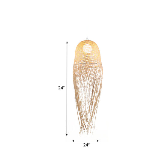 Modern Hand-Knitted Pendant Light With Tassel Design - Bamboo Beige Ideal For Dining Room