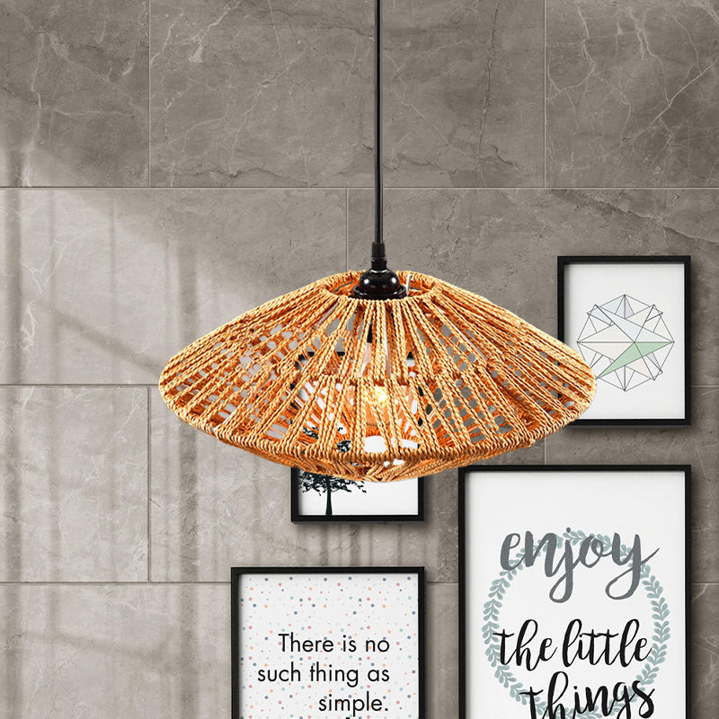 Rattan Hanging Pendant Light: Asian Style Restaurant Lamp In Beige