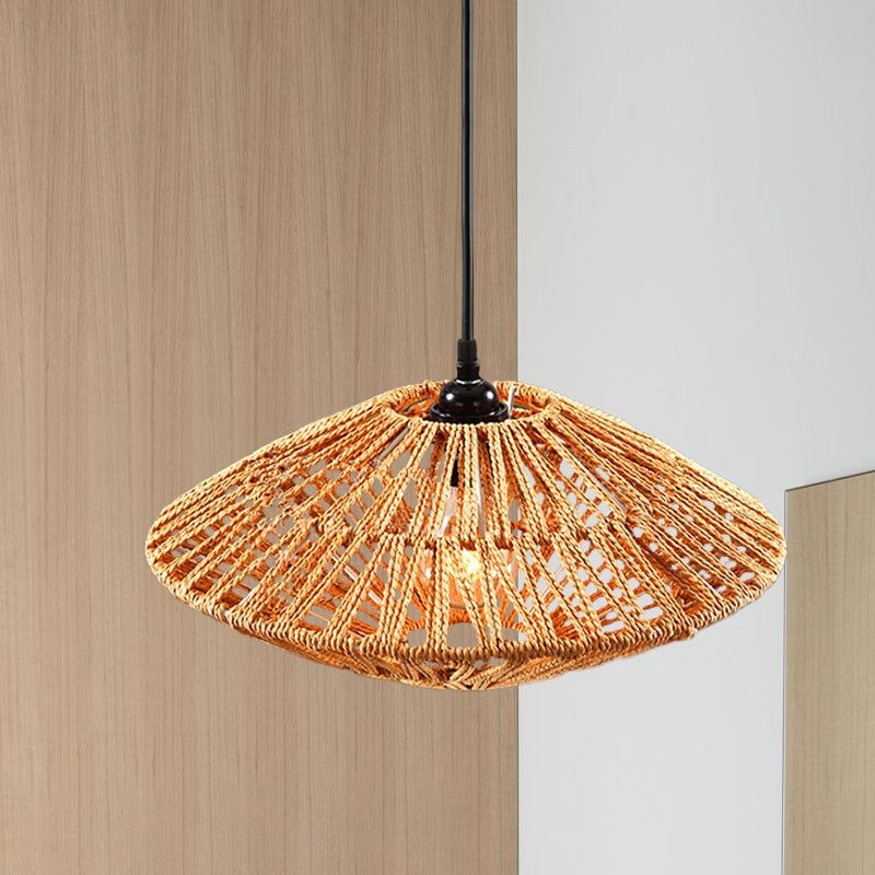 Rattan Hanging Pendant Light: Asian Style Restaurant Lamp In Beige