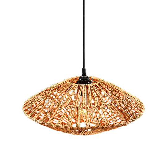 Rattan Hanging Pendant Light: Asian Style Restaurant Lamp In Beige