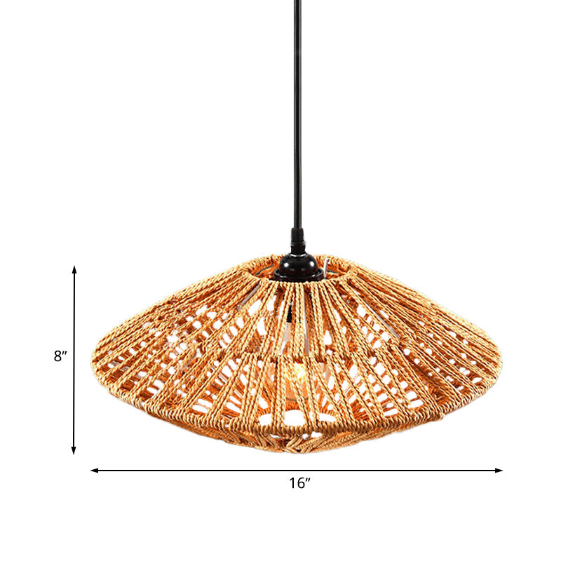 Rattan Hanging Pendant Light: Asian Style Restaurant Lamp In Beige