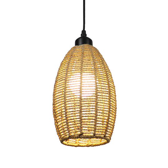 Asian Style 1/3-Light Pendant Light With Oval Rattan Shade Beige Ceiling Lamp