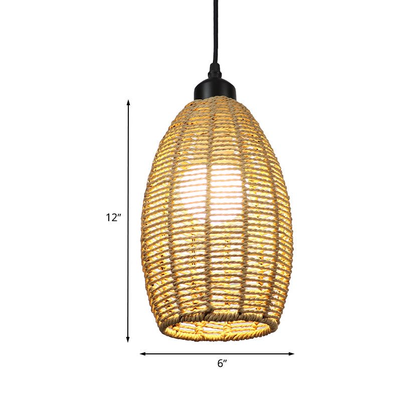 Asian Style 1/3-Light Pendant Light With Oval Rattan Shade Beige Ceiling Lamp