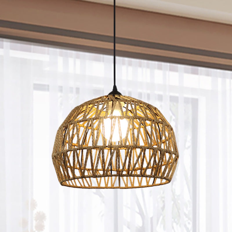 Corridor Hanging Light Fixture With Rattan Shade - Chic Black/Beige Suspended Lamp 1 / Beige