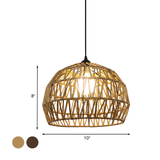 Corridor Hanging Light Fixture With Rattan Shade - Chic Black/Beige Suspended Lamp