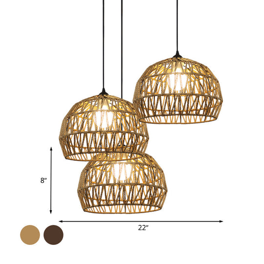 Corridor Hanging Light Fixture With Rattan Shade - Chic Black/Beige Suspended Lamp