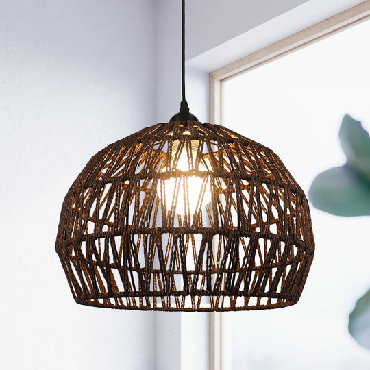 Corridor Hanging Light Fixture With Rattan Shade - Chic Black/Beige Suspended Lamp 1 / Black