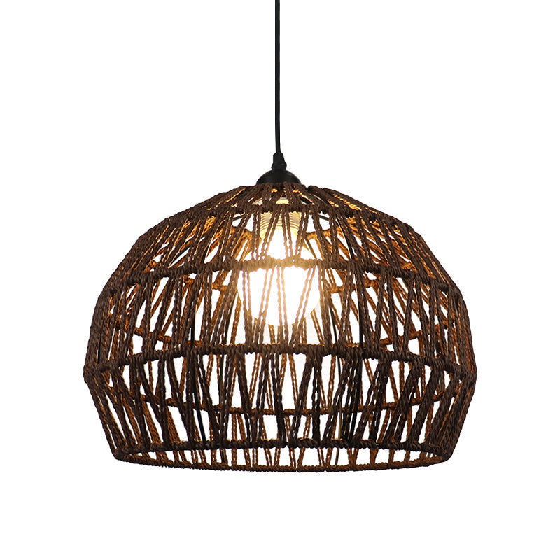 Corridor Hanging Light Fixture With Rattan Shade - Chic Black/Beige Suspended Lamp