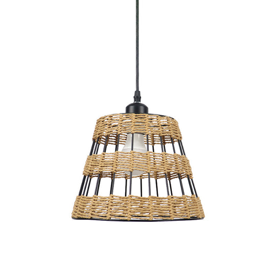 1/3-Head Asian Style Cone Hanging Pendant Lamp Metal And Rattan In Beige - For Restaurants