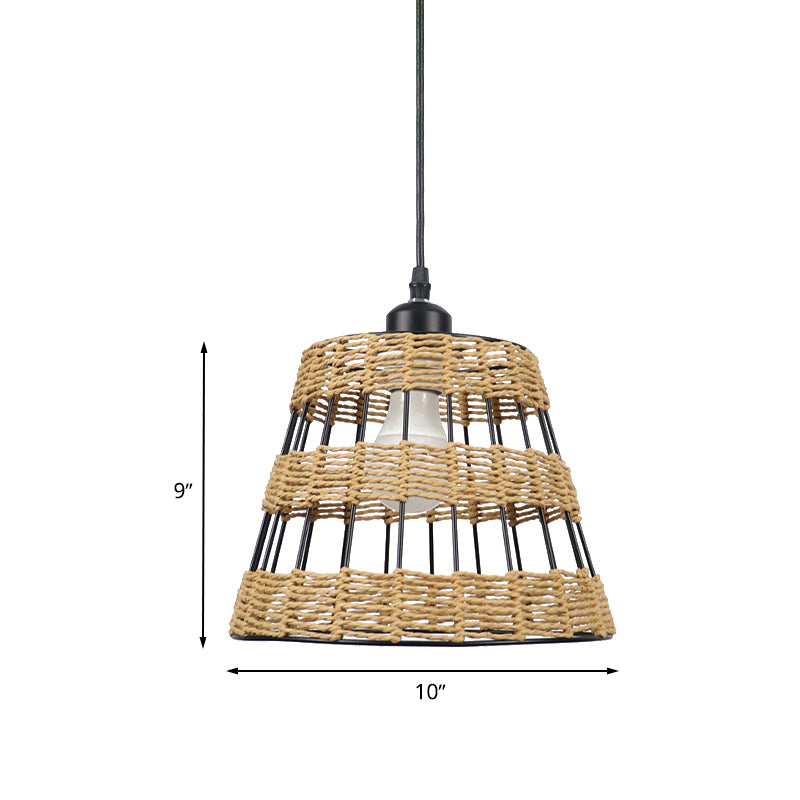 1/3-Head Asian Style Cone Hanging Pendant Lamp Metal And Rattan In Beige - For Restaurants