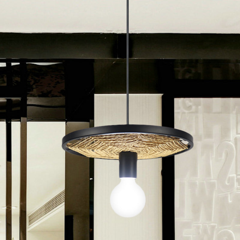 Modern Metallic Ring Pendant Light With Rope Detail - Black Finish 1/3-Light Ceiling Lamp For Dining