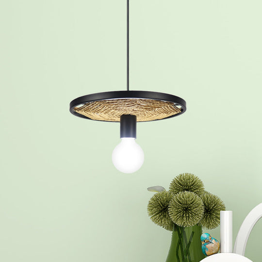 Modern Metallic Ring Pendant Light With Rope Detail - Black Finish 1/3-Light Ceiling Lamp For Dining