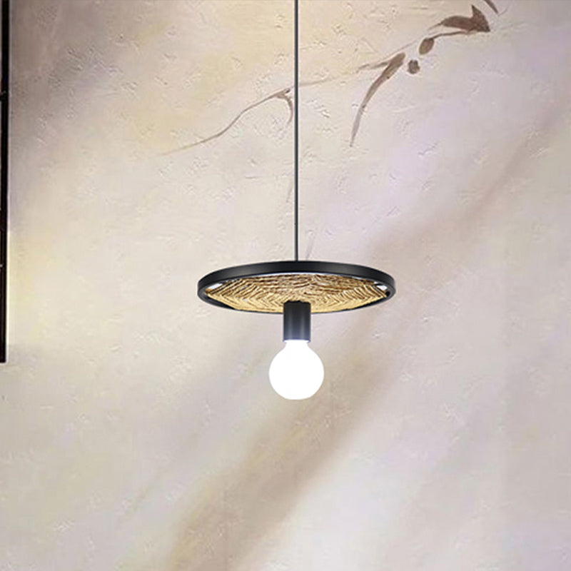 Modern Metallic Ring Pendant Light With Rope Detail - Black Finish 1/3-Light Ceiling Lamp For Dining