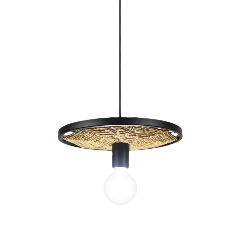 Modern Metallic Ring Pendant Light With Rope Detail - Black Finish 1/3-Light Ceiling Lamp For Dining