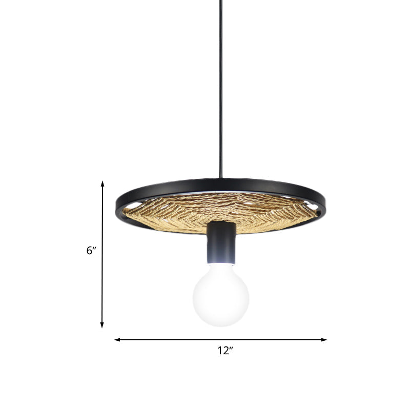 Modern Metallic Ring Pendant Light With Rope Detail - Black Finish 1/3-Light Ceiling Lamp For Dining