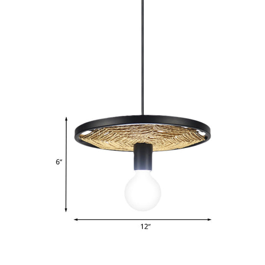 Modern Metallic Ring Pendant Light With Rope Detail - Black Finish 1/3-Light Ceiling Lamp For Dining