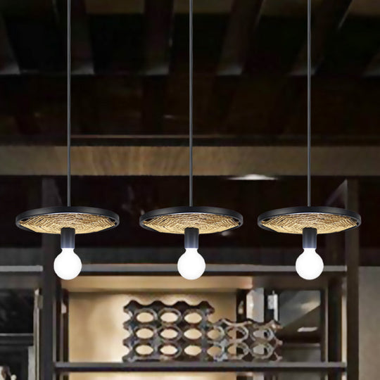 Modern Metallic Ring Pendant Light With Rope Detail - Black Finish 1/3-Light Ceiling Lamp For Dining