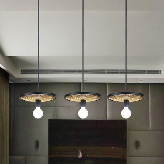 Modern Metallic Ring Pendant Light With Rope Detail - Black Finish 1/3-Light Ceiling Lamp For Dining