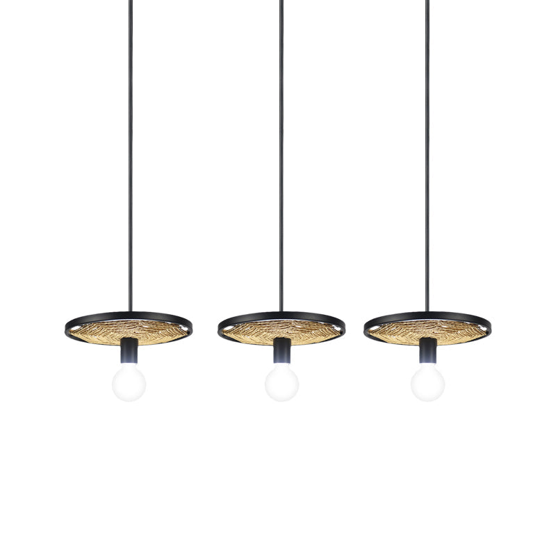 Modern Metallic Ring Pendant Light With Rope Detail - Black Finish 1/3-Light Ceiling Lamp For Dining