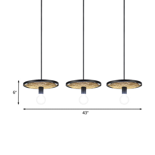 Modern Metallic Ring Pendant Light With Rope Detail - Black Finish 1/3-Light Ceiling Lamp For Dining