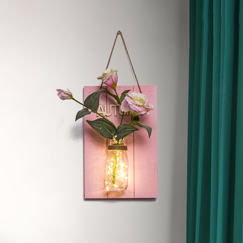 Rustic Glass Jar Twinkle String Lights In Pink For Cafe Restaurants