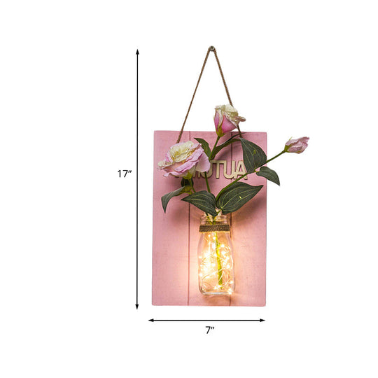 Rustic Glass Jar Twinkle String Lights In Pink For Cafe Restaurants